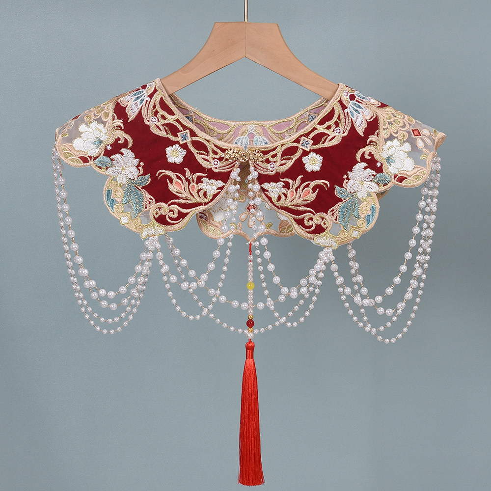Beading - Geknoopte rode wolk-kraag, Chinese vintage geborduurde