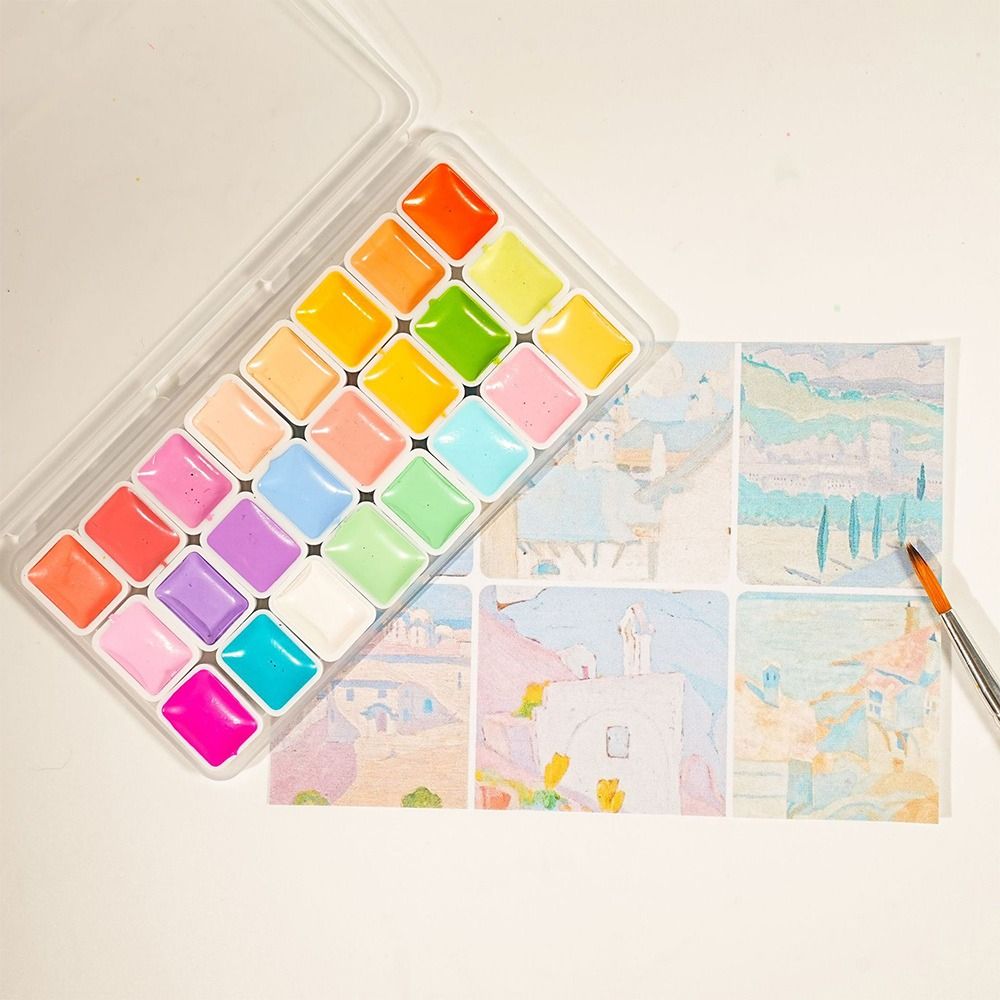 Watercolor Paint Set Solid Pigment - 24 kleuren aquarelverfset kunststof 1 ml