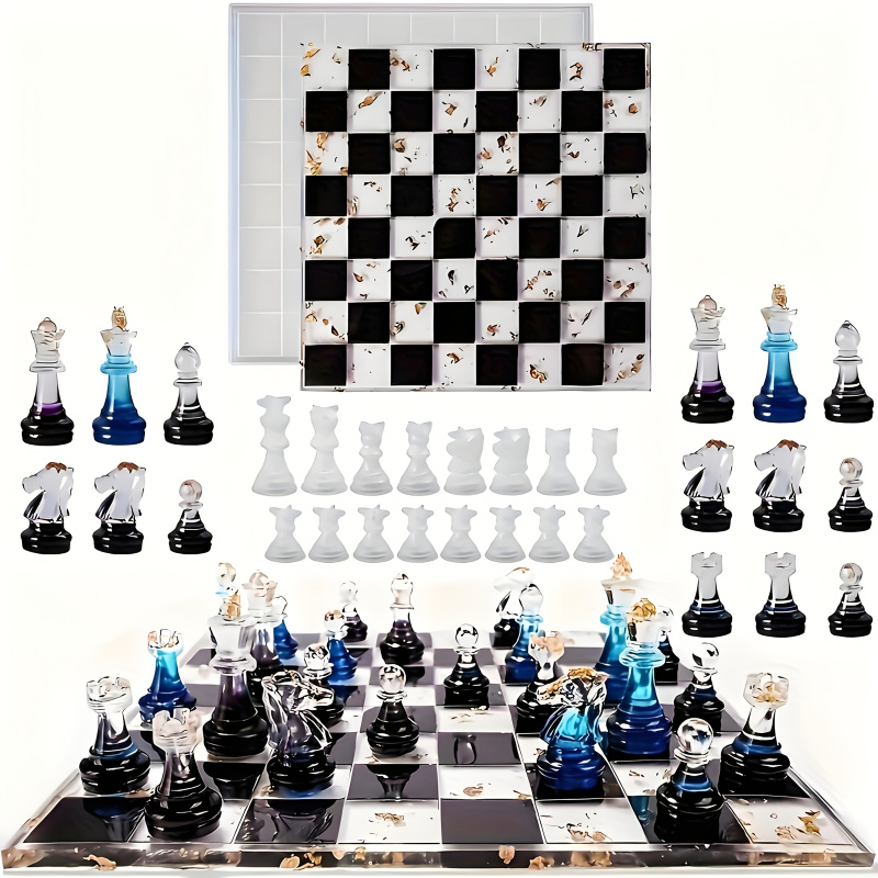 Silicone Epoxy Resin Molds Set - 11Chessboard16Resin siliconen mal set, 3DChess hars