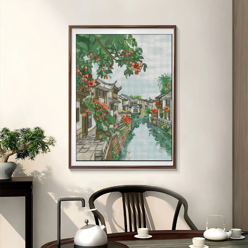 Cross Stitch Stamped Kits Beginners - [[CC904-Water Town Jiangnan] DIY Gestempeld Kruissteekpakket