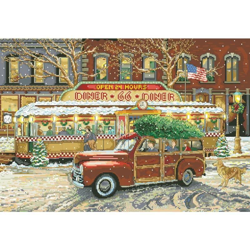 Cross Stitch Stamped Kits Beginners - [[CC5130-66 Route Christmas Restaurant] Beginnend DIY