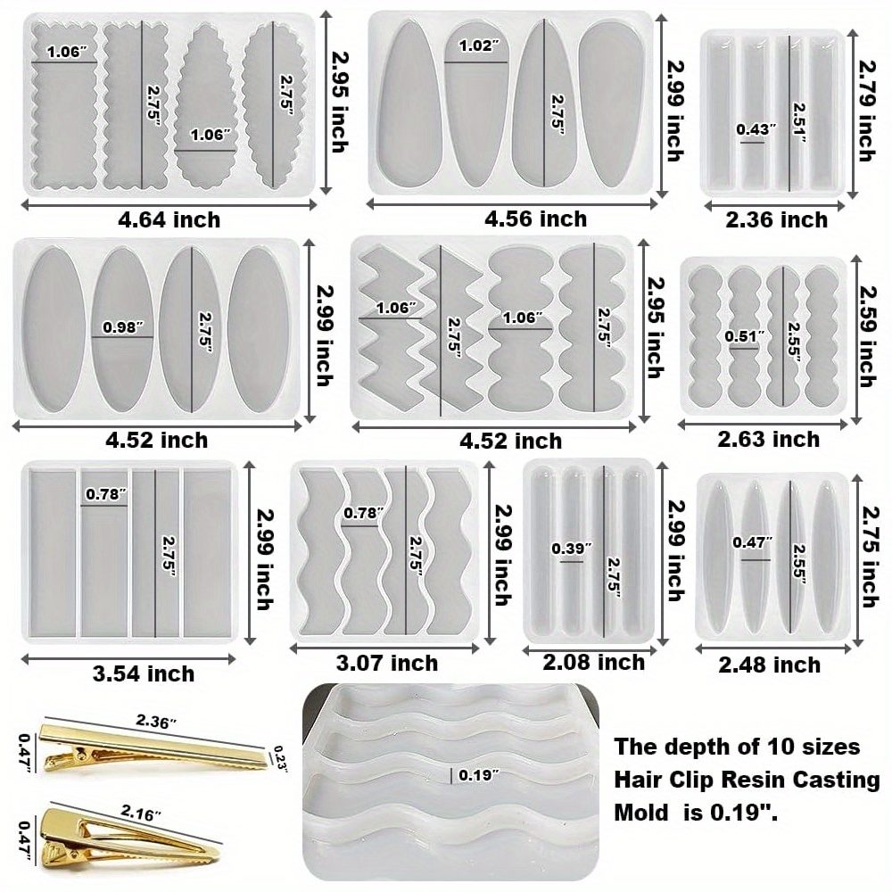 Een set van 10 diepe haarspeld - Silicone Epoxy Resin Molds Set recensie en prijs